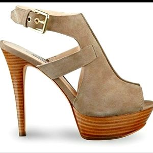 Guess tan suede platform heels